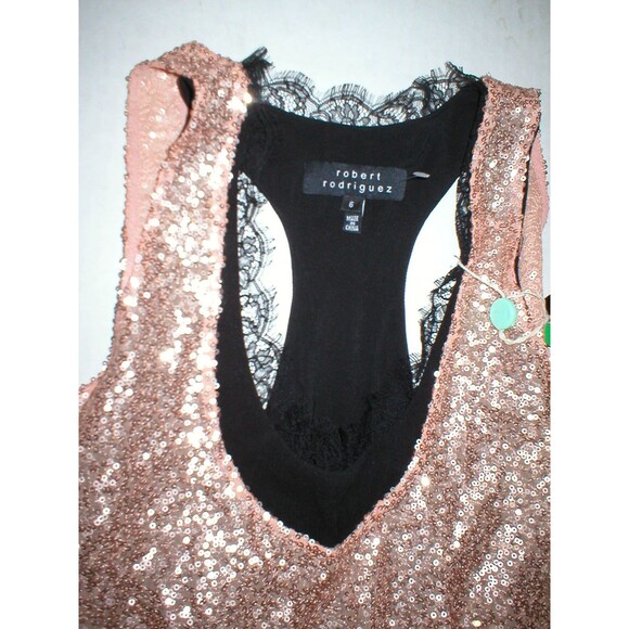 New Womens NWT Designer Robert Rodriquez Sequin Dress 6 Blush Rose Gold Blouson - Picture 6 of 9